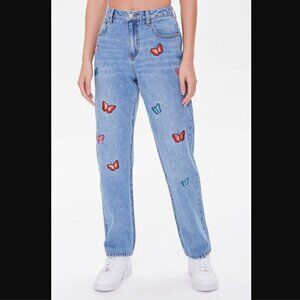 Forever 21 Relaxed Butterfly Patch Jeans 28"